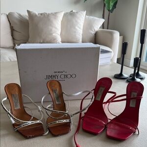 Jimmy Choo Red and White Strappy Heels Sale all together 2 pair of shoes